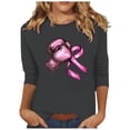 thumbnail image 3 of VKOYWKM Women's 3/4 Sleeve Tops Breast Cancer Awareness Shirts Inspirational Cancer Crew Neck Loose Fit Pink Ribbon Graphic Tee, 3 of 5