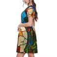 thumbnail image 2 of Bingfone Stained Glass Cat Art Print Women’s Short Sleeve Dress, Comfortable Casual Dress, Stylish Summer Dress with Stretchy Fit for Daily Wear, 2 of 6