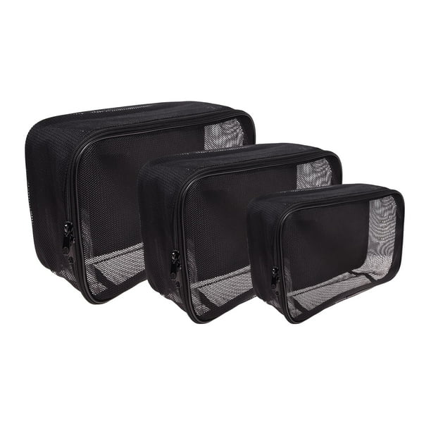 Set de 3 bolsas de viaje para cosméticos SHANY, organizador de malla negra
