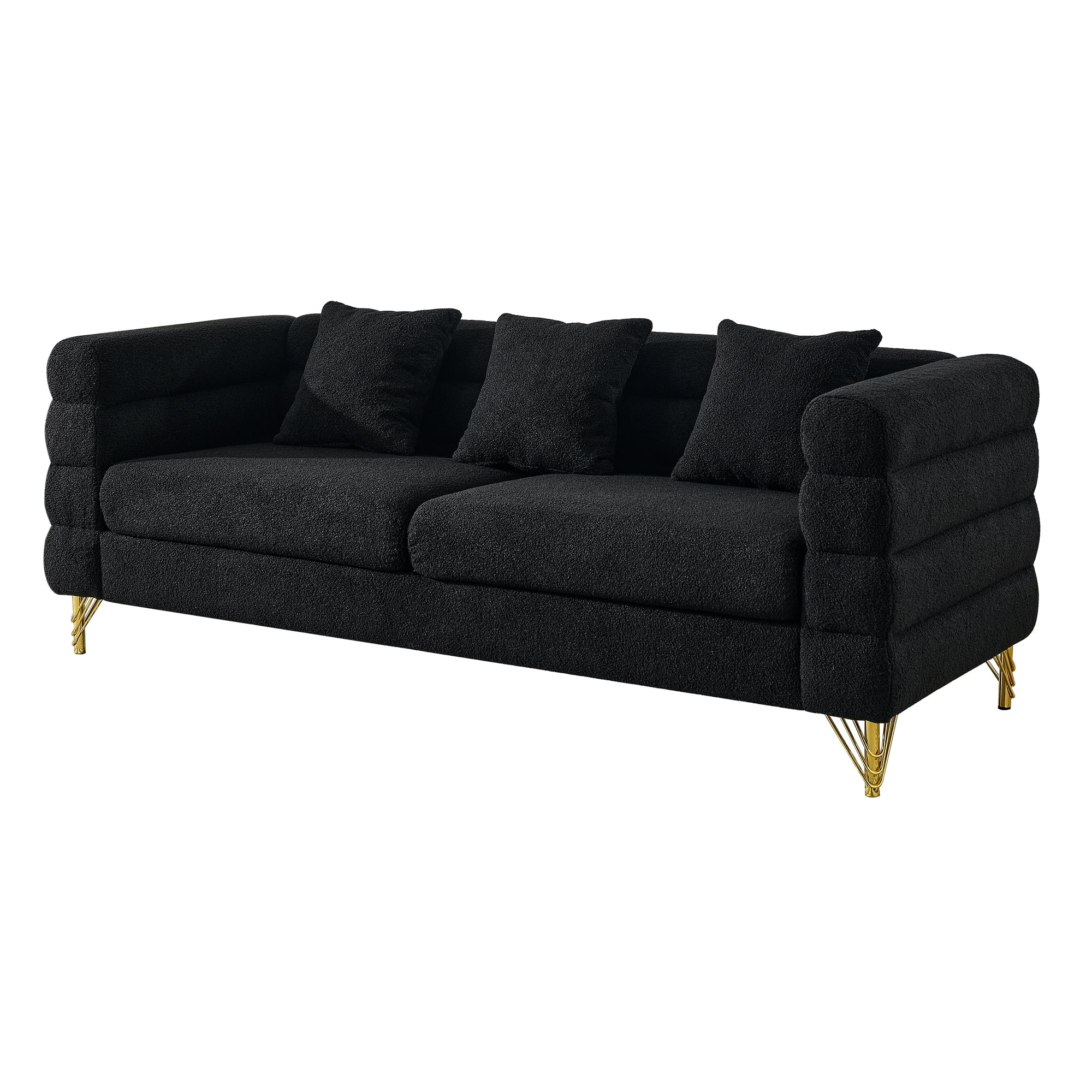 Kadyn 81" Loveseat 3 Seater Sectional Sofa, Fabric Sofa with 3 Pillows, Upholstered Sofa Couch for Living Room, Black