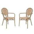 thumbnail image 2 of Merrick Lane Set of Two Stacking Thonet Bistro Style Chair with Arms, Natural & White PE Rattan Seat, and Lt Bamboo Metal Frame for Indoor/Outdoor Use, 2 of 16
