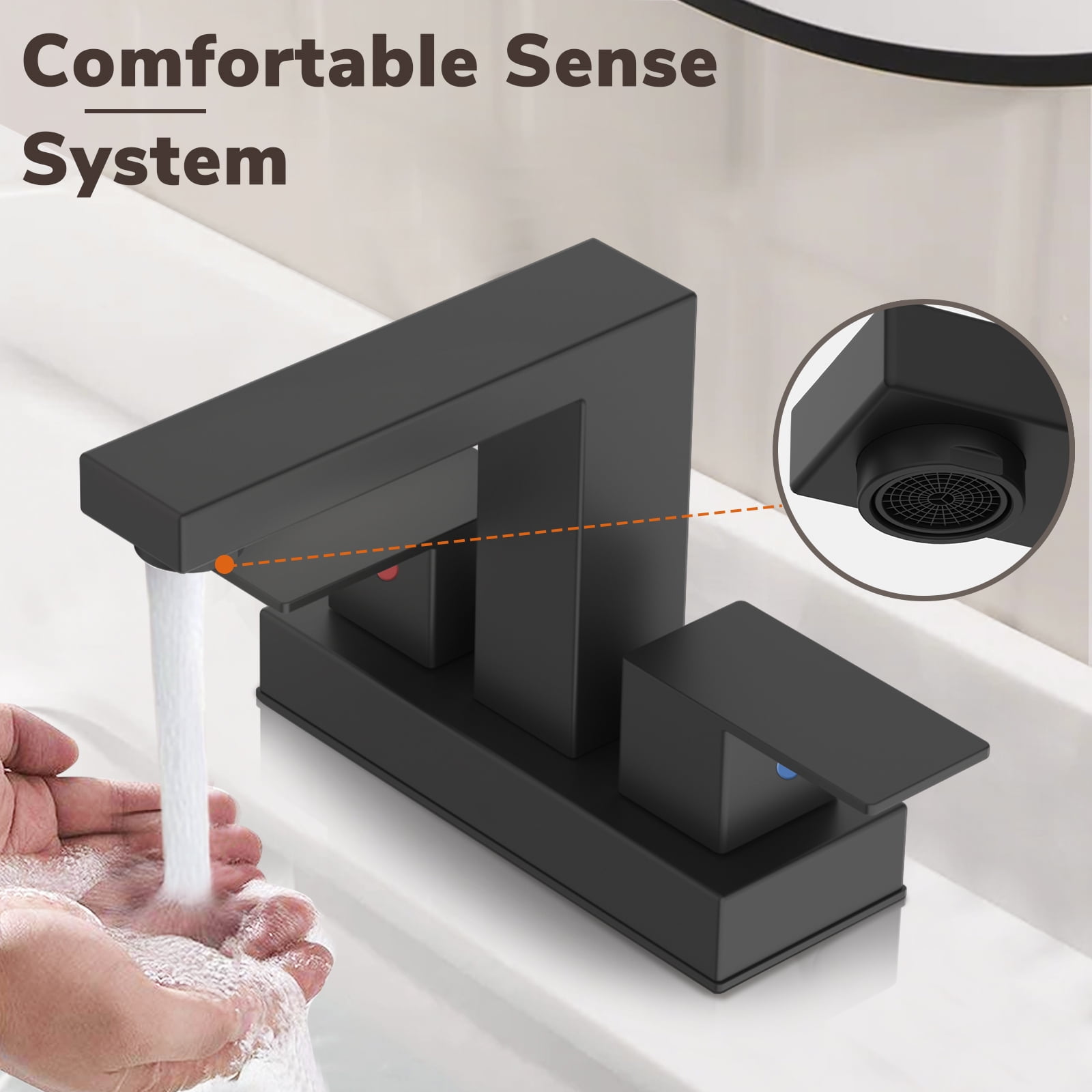 KINGTACK Bathroom Faucets, 4 Inch Matte Black Bathroom Faucets for Sink 3 Hole, 2 Handle Bathroom Sink Faucets with Pop-up Drain and Supply Lines
