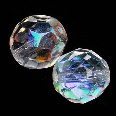 Czech Fire Polished Glass Beads 10mm Round Crystal AB (12)