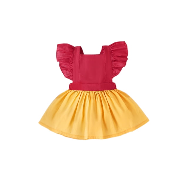 Gupgi Toddler Girl Contrast Color Dress Ruffle Sleeve Pleated Backless A-line Dress 0-4Y