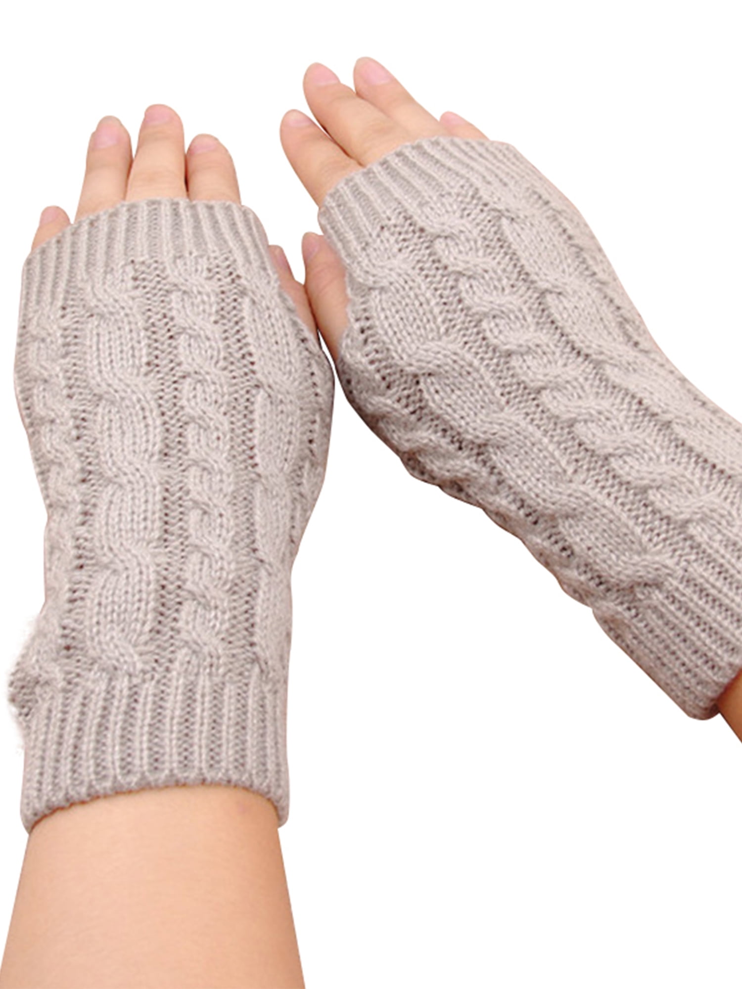 Women's Knitted Fingerless Mitten Thumb Hole Wrist Hand Warmer Winter Gloves
