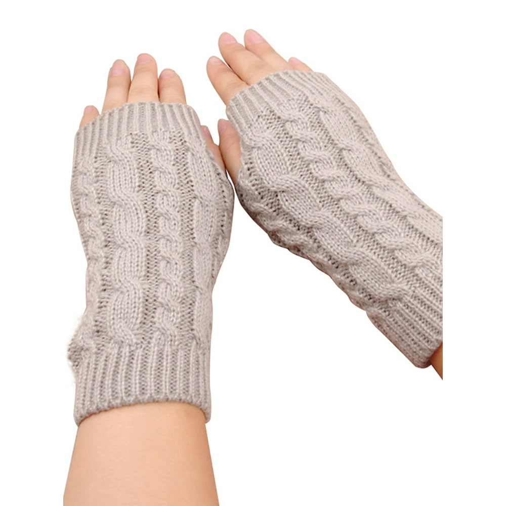 Lallc Women's Knitted Fingerless Mitten Thumb Hole Wrist Hand Warmer