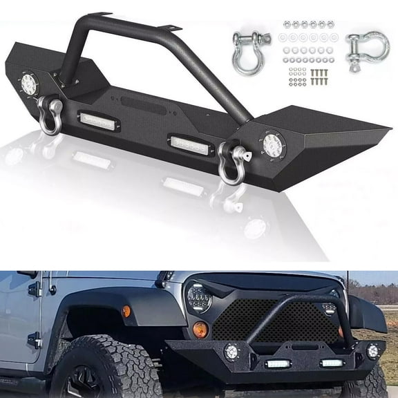 Front Bumper For Jeep Wrangler JK JL Gladiator JT 07-24 w/Winch Plate & Lights