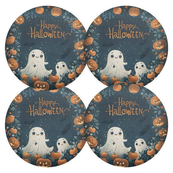 Ryvnso Ghosts Pumpkins in Halloween Round Plate Mats Dining Table Placemat Set of 4 for Holiday Decoration
