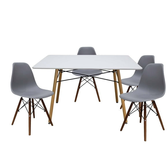 Set Comedor Mundo In Oslo Melamina 120cm Blanco 4 Sillas Gris Nogal Minimalista