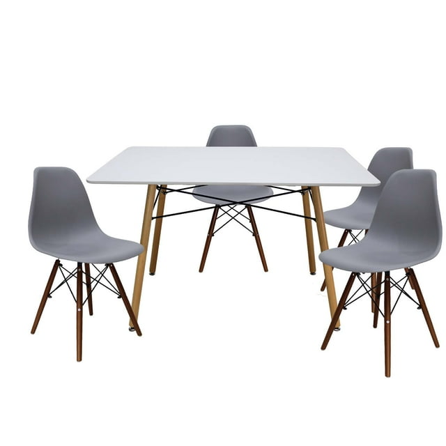 Set Comedor Mundo In Oslo Melamina 120cm Blanco 4 Sillas Gris Nogal Minimalista