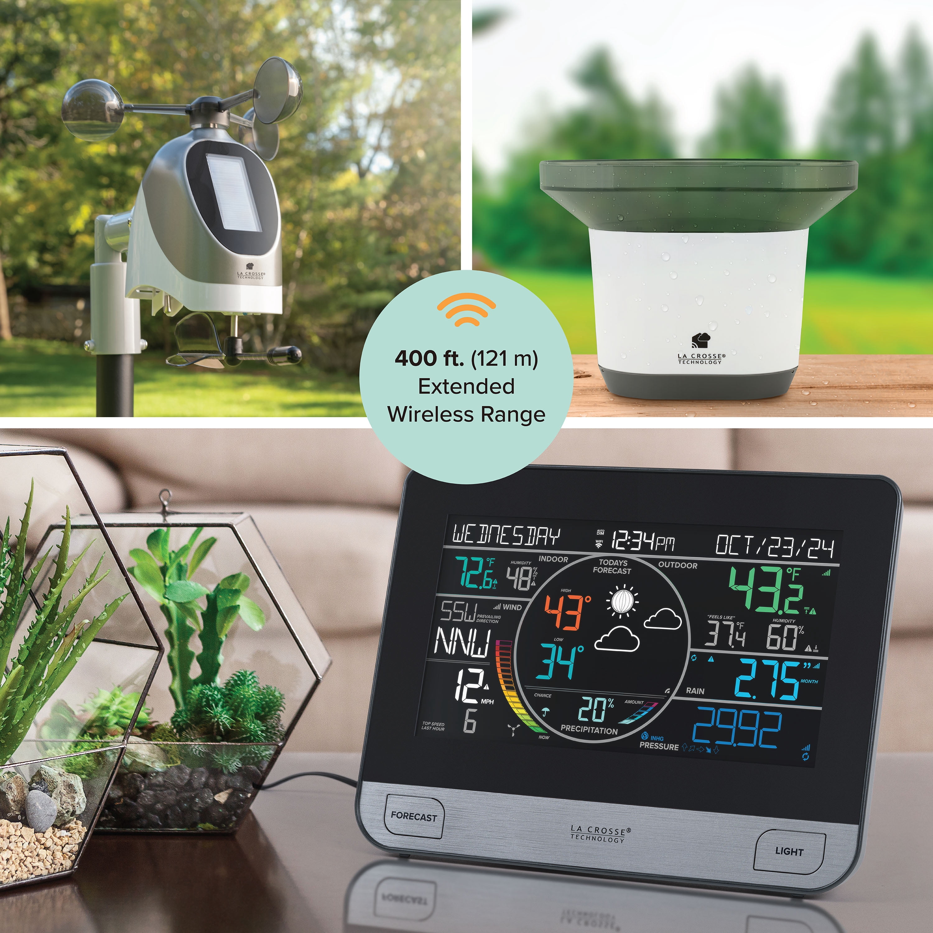 La Crosse Technology Complete Personal Remote Monitoring Wi-Fi Weather Station, Indoor/Outdoor Temperature and Humidity, Rainfall Data, Barometer - Black, V61