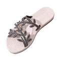 thumbnail image 2 of CQONEPT Women's Flat Sandals Summer Rhinestones Wedding Shoes Peep Toe Strap Slippers PU Leather Dressy Slip On Slides Black 38, 2 of 6