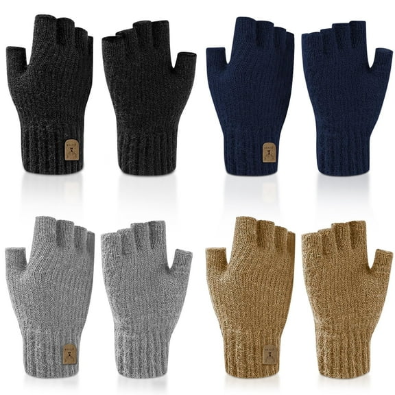 SUCUUI 4 Pair  Winter Fingerless Glove,Half Finger Gloves, Unisex Winter Warm Knitted Gloves for Working Running Biking Driving