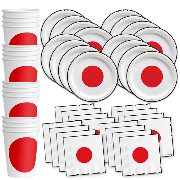 Japan Flag Birthday Party Supplies Set Plates Napkins Cups Tableware Kit for 16