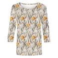thumbnail image 4 of PEONAVET Hauts pour Femmes à Manches 3/3272, T-Shirt à Col Rond pour Femmes à Manches 3/4 à Imprimé Floral, Mode Décontractée, 4 of 5