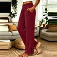 thumbnail image 3 of Gytharion Women's Elastic Waist Pants Solid Color Casual Straight Leg Pants with Pockets Fashion Split Hem Stretchy Trousers, 3 of 5