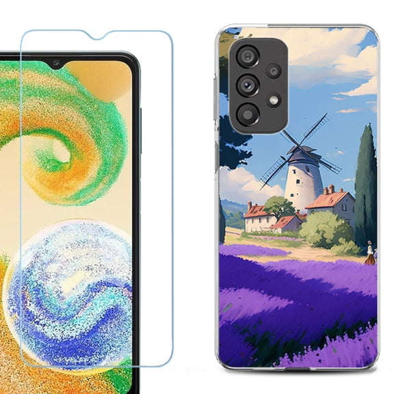 Shockproof Fashion Phone Case for Samsung Galaxy A23 5G, with Tempered Glass Screen Protector, by OneToughShield ® - Lavender Field
