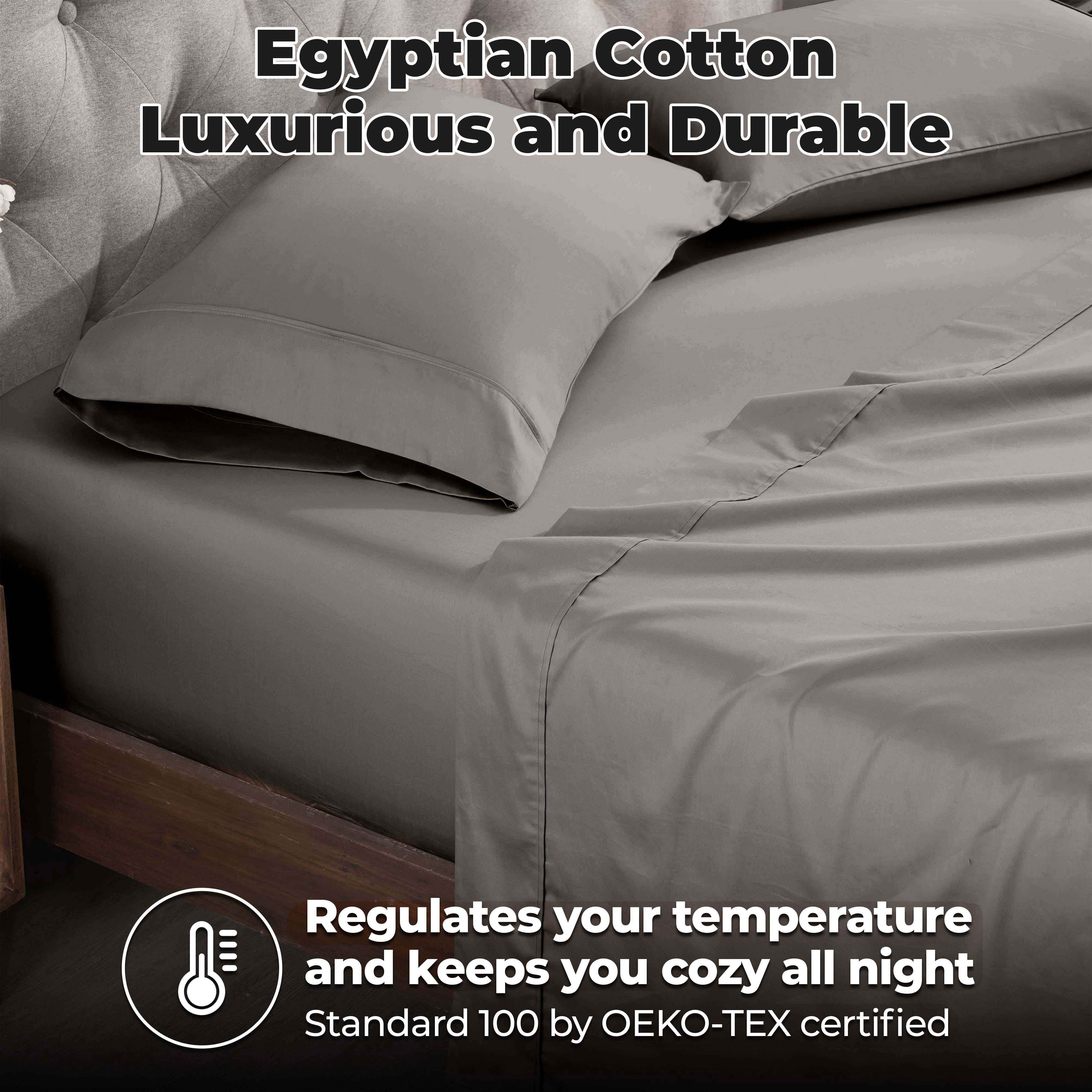 Superior Egyptian Cotton 400 Thread Count Deep Pocket Sheet Set, California King Size, Grey