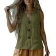 thumbnail image 5 of Women Summer Linen Tank Tops Loose V Neck Button Causal Breathable Boho Sleeveless Blouse Shirt Green XL, 5 of 9