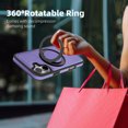 thumbnail image 5 of Magnetic Case for iPhone 17, Wireless Charging, Rotatable Ring Holder Stand Military Grade Shockproof Protection Classic PU Leather Phone Cover for iPhone 17, Purple, 5 of 7
