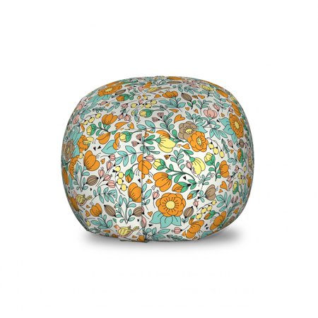 Floral Storage Toy Bag Chair  Colorful Flowers and Birds Humming Cheerful Vibes of Summer  Stuffed Animal Organizer Washable Bag  Large Size  Seafoam Marigold  by Ambesonne