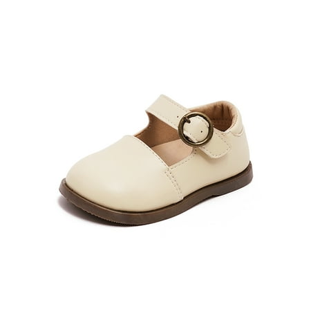 

Woobling Boys Girls Loafers Comfort Flat Shoes Lightweight Flats School Loafer Cute Casual Shoe Magic Tape Round Toe Beige 6C