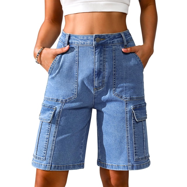 Short Bermuda cargo de mezclilla azul Eddoyee talla XL