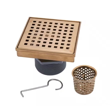 Oatey Designline 4 in. x 4 in. Stainless Steel Square Shower Drain with Square Pattern Drain Cover in Champagne Bronze