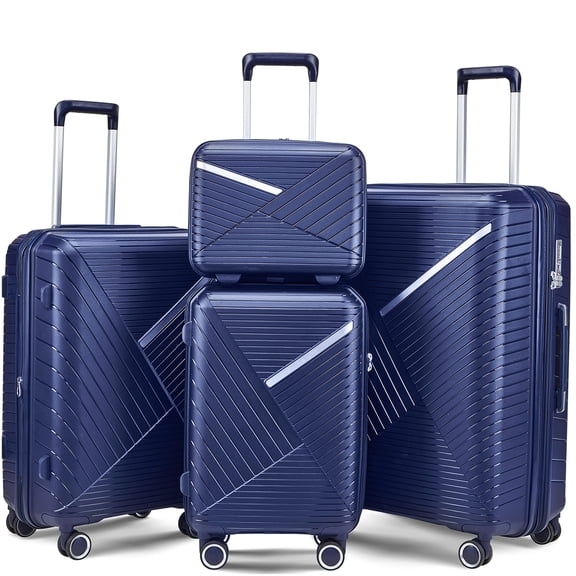 Navy Blue 4-Pc Expandable Spinner Luggage Set with TSA Lock, Lightweight Polypropylene Hard Shell Suitcases