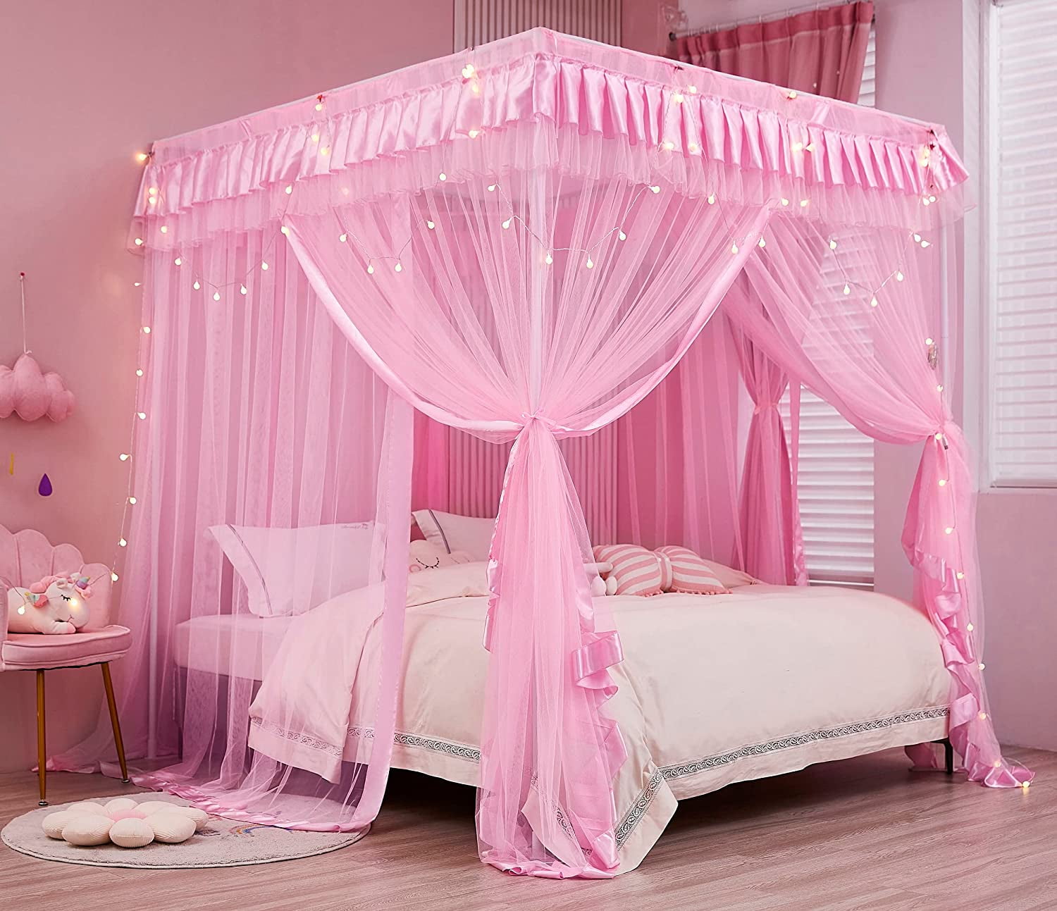 Bed Canopy for Girls,Canopy Bed Curtains Cozy Drapes Bed Netting Canopy