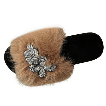 

Fall And Winter New Outside Wear Lazy Hairy Slippers Female Flowers Thick Bottom Home Shoes