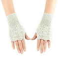 thumbnail image 2 of Xfvqtps Fingerless Gloves for Womens Thumb Hole Decorative Pattern Mid-Length Arm Warmer Knitting Crochet Solid Color Fashion Thermal Warm Winter Mittens White, 2 of 4