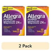 (2 pack) Allegra Adult 24-Hour Allergy Relief, Non-Drowsy Medicine, 180 mg Fexofenadine HCI, 90 Tablets