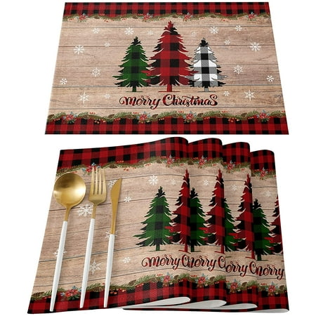 

Placemats Set of 6 Heat-Resistant Placemat for Dining Table Christmas Elk Snowflake Red Buffalo Check Plaid Table Placemats Set Indoor and Outdoor Decorations christmaslae5018 6pcs placemats F128268