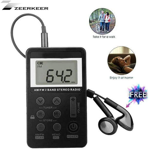 AM/FM Pocket Radio, Portable Digital Tuning Stereo Walkman Radio with Rechargeable Battery, LCD Display and Earphone, Mini Personal Radio for Walk/Jogging/Gym/Camping (Black)