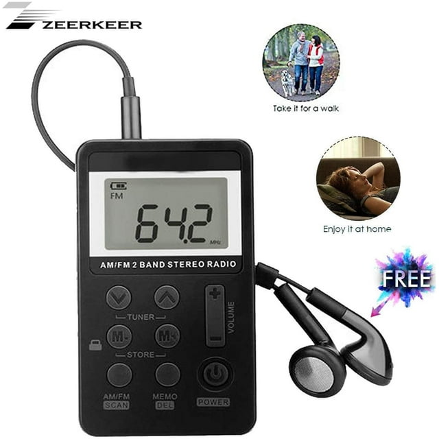 AM/FM Pocket Radio, Portable Digital Tuning Stereo Walkman Radio with Rechargeable Battery, LCD Display and Earphone, Mini Personal Radio for Walk/Jogging/Gym/Camping (Black)