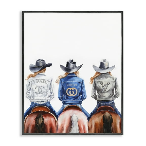 Stupell Industries Glam Brand Cowgirls People Painting Black Framed Art Print Wall Art, 11 x 14