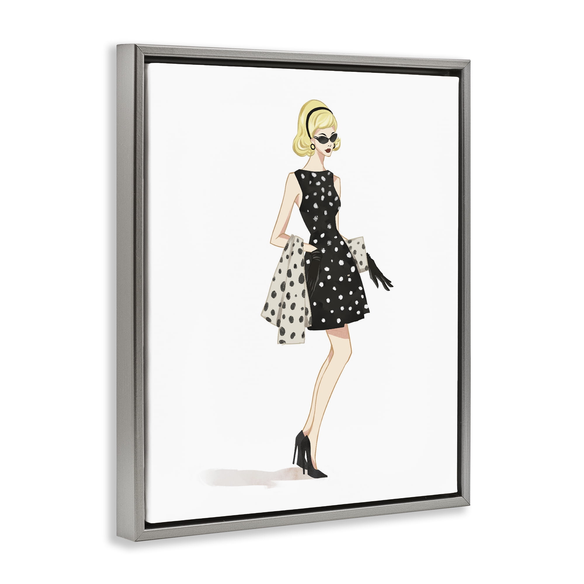 Stupell Industries Feminine Retro Fashion Gray Framed Floater Canvas Wall Art, design by Ziwei Li