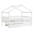 thumbnail image 4 of Bellemave Full Size House Bed with Trundle Playhouse Platform Bed Wooden House-shaped Bed Frame with Fence Guardrail and Roof Tent Beds  (White, Full Size), 4 of 9