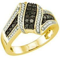 Dazzlingrock Collection 0.53 Carat (ctw) 10k Round Black & White Diamond Ladies Right Hand Fashion Band, Yellow Gold