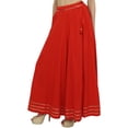 thumbnail image 1 of Bimba Jupe Longue Rouge en Coton pour Femme, Design Gota Patti, Taille à Cordon et Franges - 3TG, 1 of 4