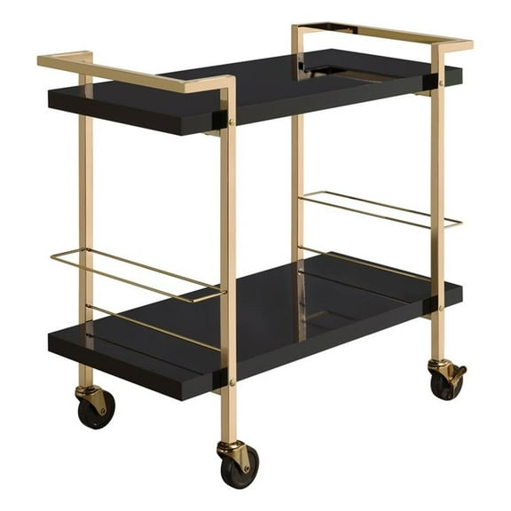 Pemberly Row Modern Serving Cart in Black Metal and Gold Frame