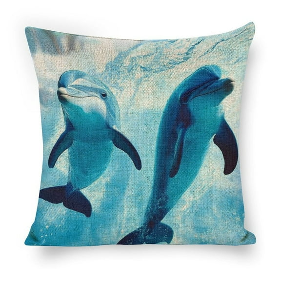 Two dolphins in the ocean Linen toss pillowcase decoration pillowcase gifting preferred 18x18 inch cushion cover sofa pillowcase sofa bedroom living room car