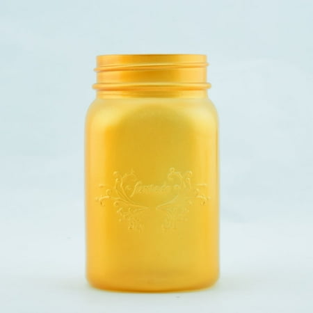 1 Pint Kit - Fantado Regular Mouth Frosted Yellow Gold Mason Jar w/ Handle, 16oz / 1 Pint by PaperLanternStore