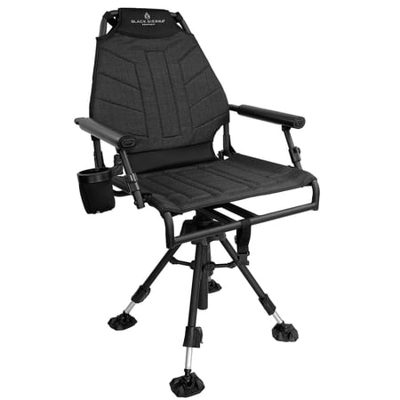 Black Sierra Silent 360° Hi-Line Swivel Blind Chair with Steel Frame Padded mesh Sling seat Ergonomic backrest 350 lb Capacity Collapsible armrests and Adjustable Legs for Comfort in Any Blind