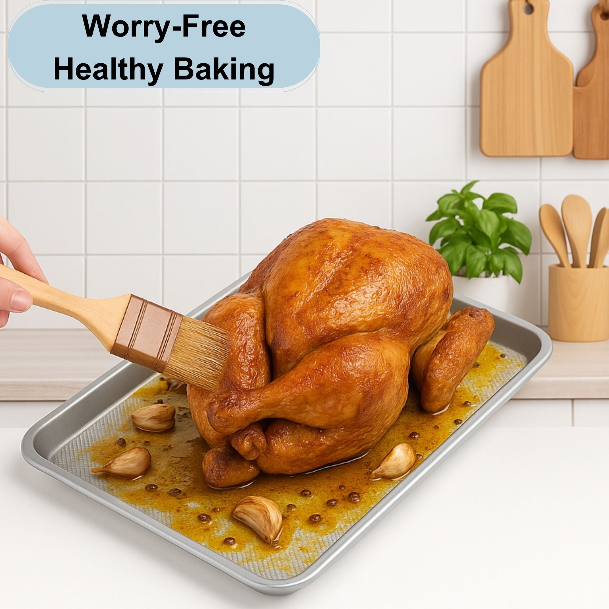 Bakdcore Baking Sheet Set of 3, Cookie Sheet Baking Sheet Pan, 18/15/13 Inch, Non Stick Heavy Duty Thick 0.8 Mm Baking Sheet, Stackable Design for Roasting, Baking & Toasting