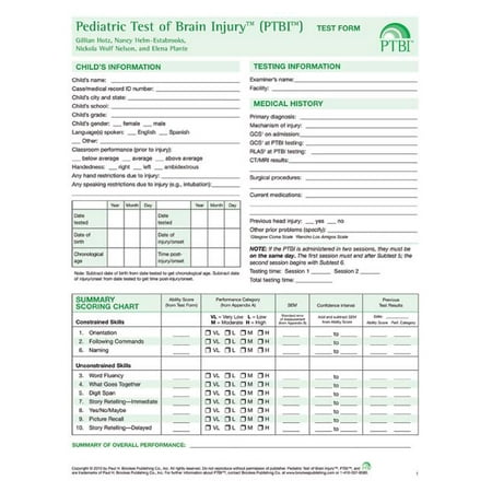 UPC: 9781598571097 | Pediatric Test of Brain Injury™ (PTBI™ ) Test Form (Paperback)
