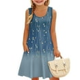 thumbnail image 3 of LTTVQM Toddlers Girls Dresses Spring Sleeveless Sundresses Loose Fit Floral Tank Dress Holiday Crew Neck Cover Up Dress with Pocket Blue 3-4, 3 of 7