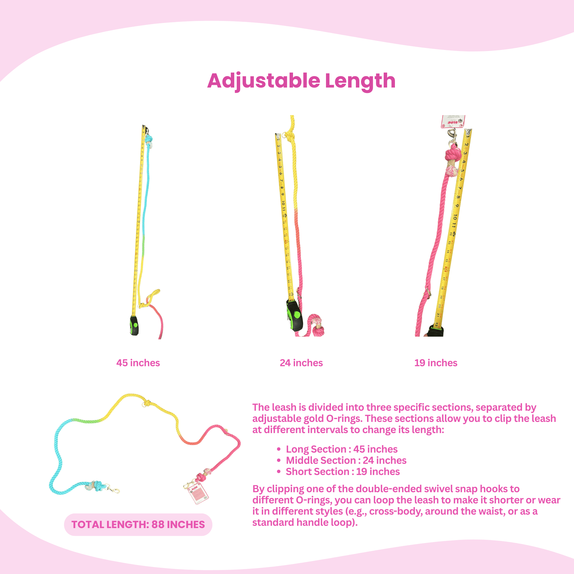 Light Pink Hands-Free Leash - Glow Pups