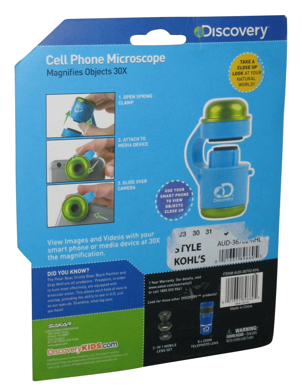 Discovery Cell Phone Microscope 30x Magnification New 